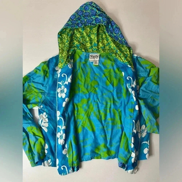 3 FOR $15 VTG Vanity Blue Green Mixed Floral Print Lined Hooded Jacket Size S - Picture 5 of 9